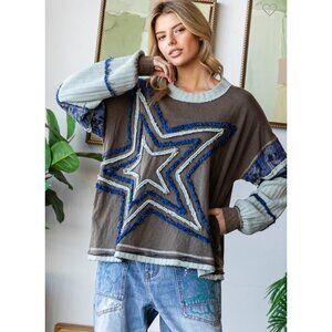 Buckle Oli & Hali Washed Star Patch work Oversized Shirt charcoal embroidered